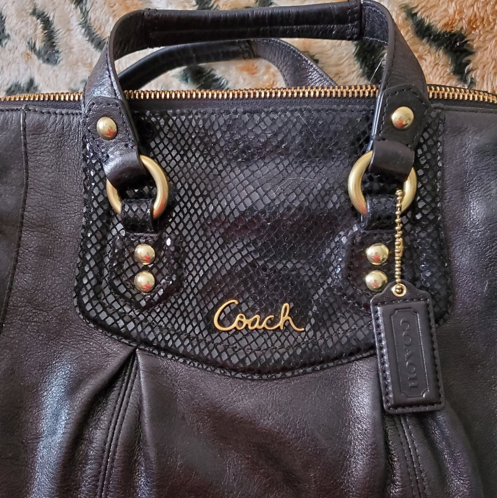 Coach Ashley Black Leather Bag W/Python F19247 - image 5
